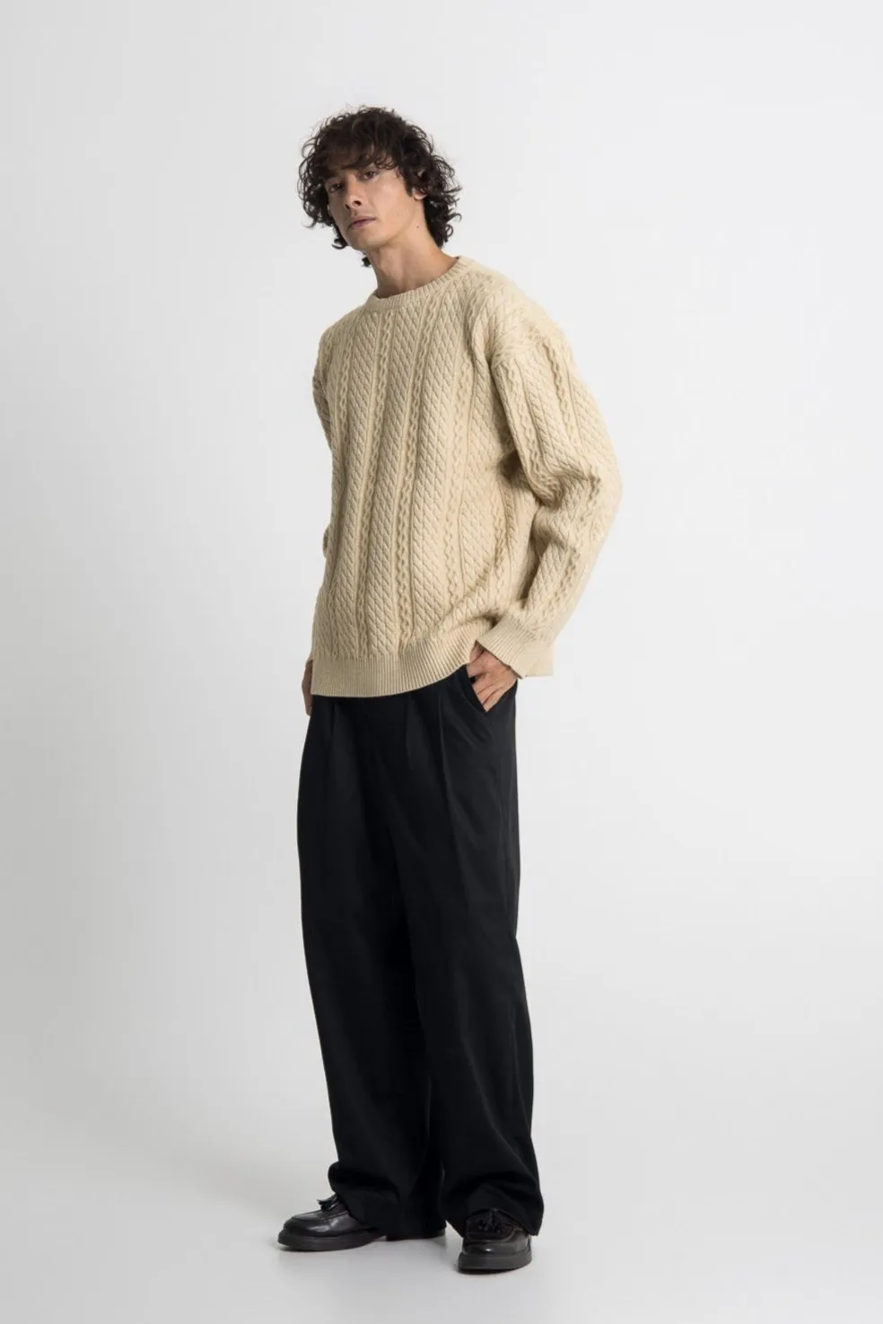 Cable Knit Sweater - Beige