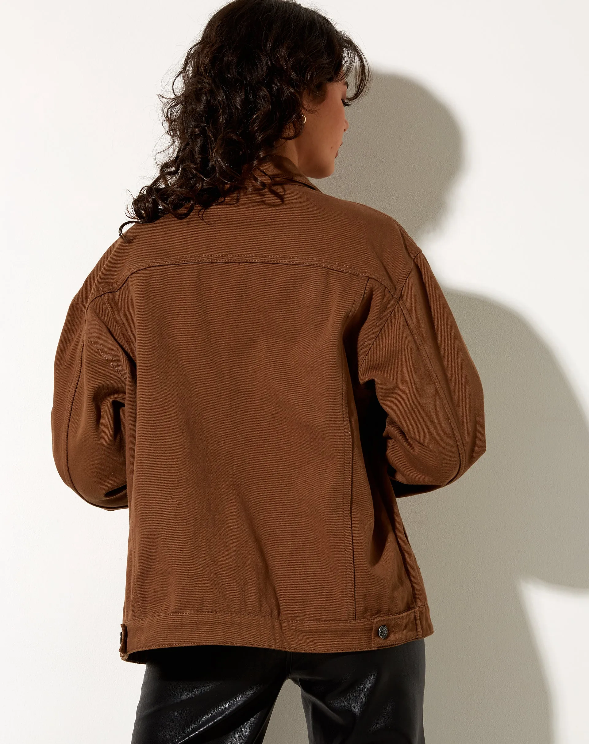 Calissa Longline Denim Jacket in Rich Brown