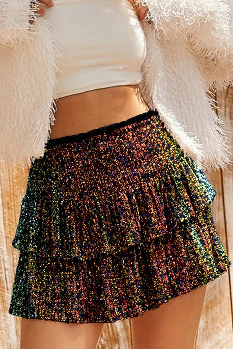 Casual Solid Sequins Pleated High Waist Type A Patchwork Bottoms