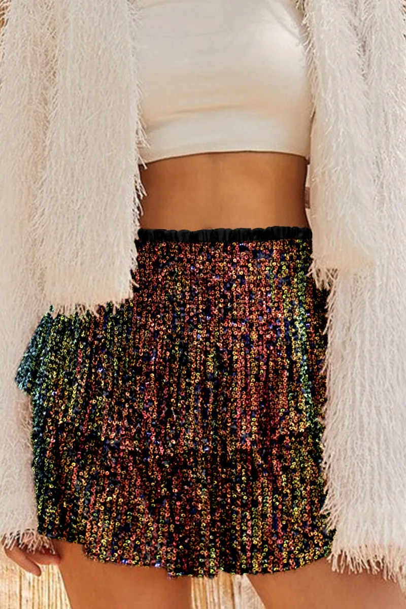 Casual Solid Sequins Pleated High Waist Type A Patchwork Bottoms