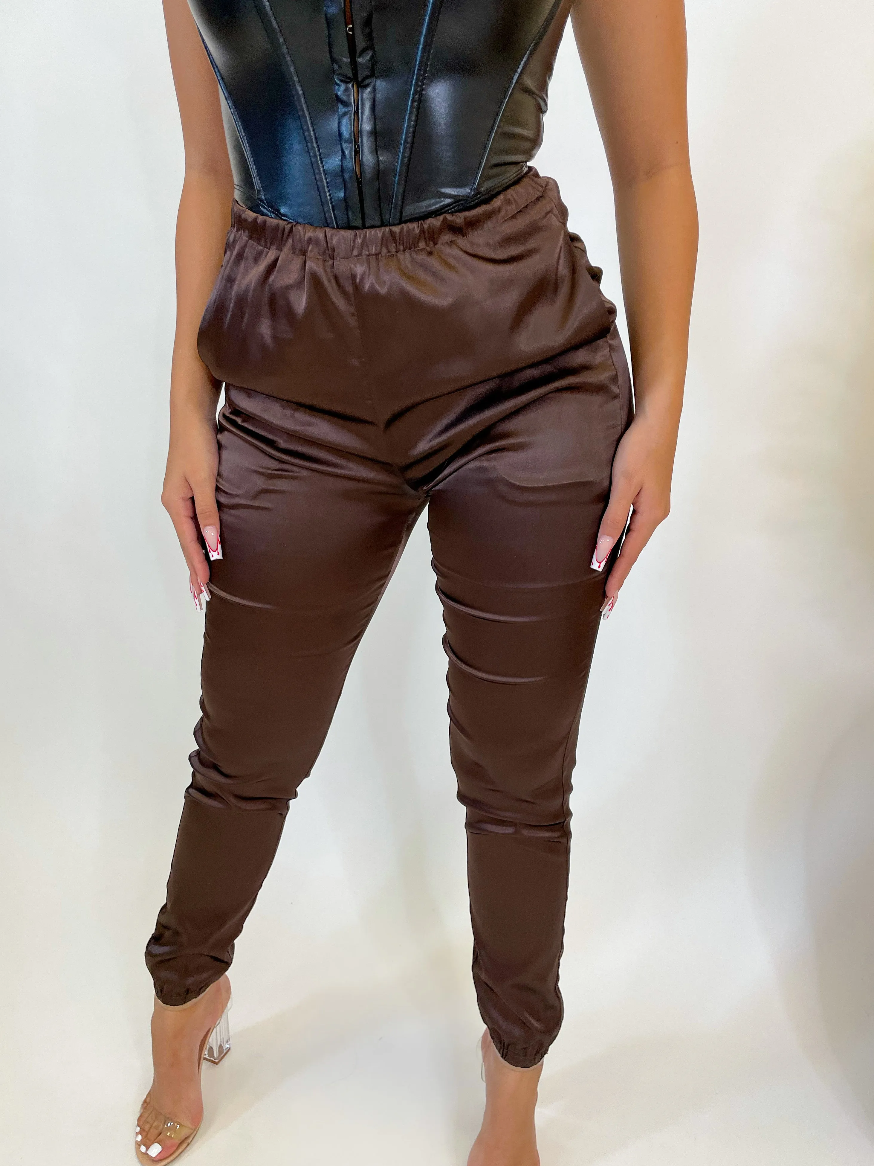 Christine Satin Joggers (Chocolate)