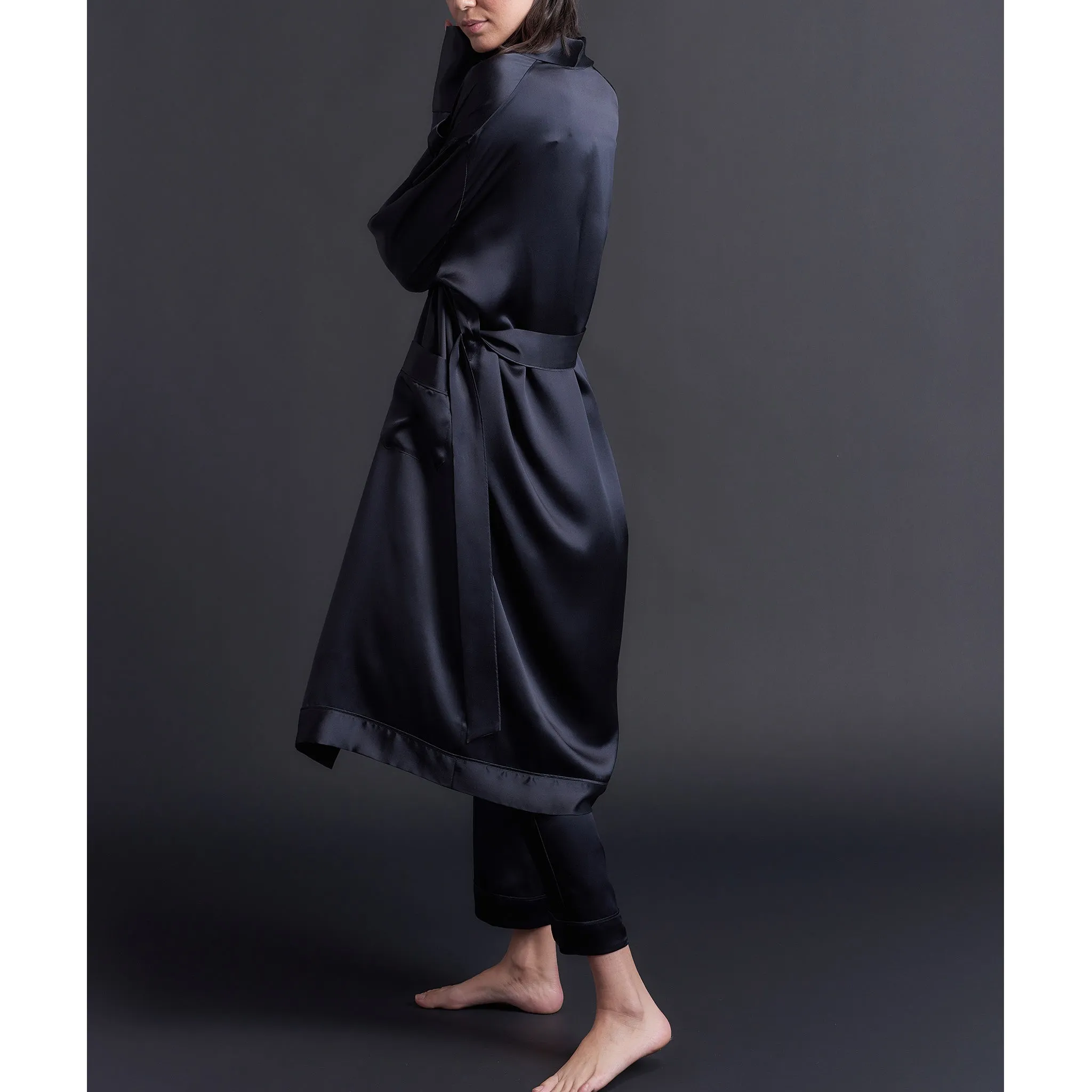 Claudette Robe in Black Silk Charmeuse