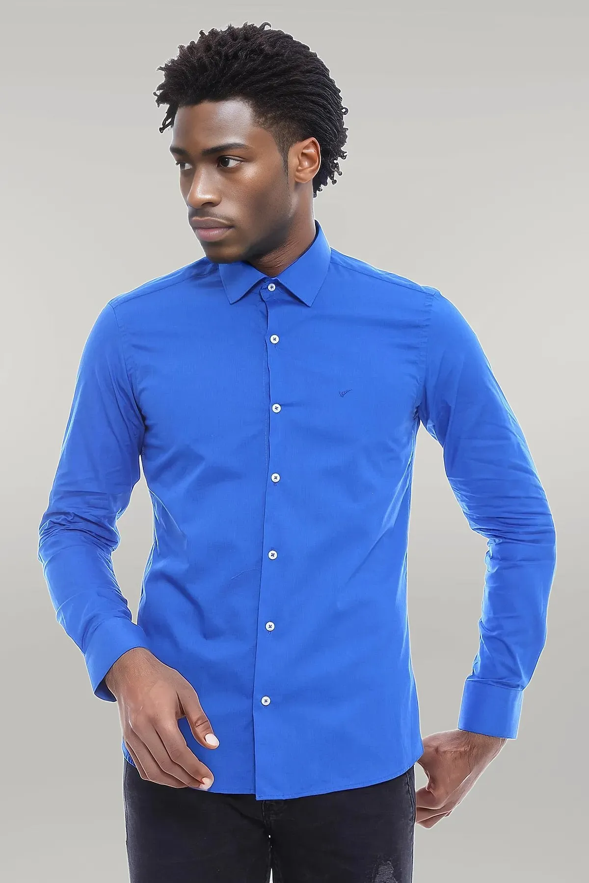 Cotton Satin Slim Fit Blue Men Shirt - Wessi