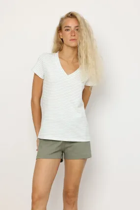 Cotton V T-Shirt Green Stripes