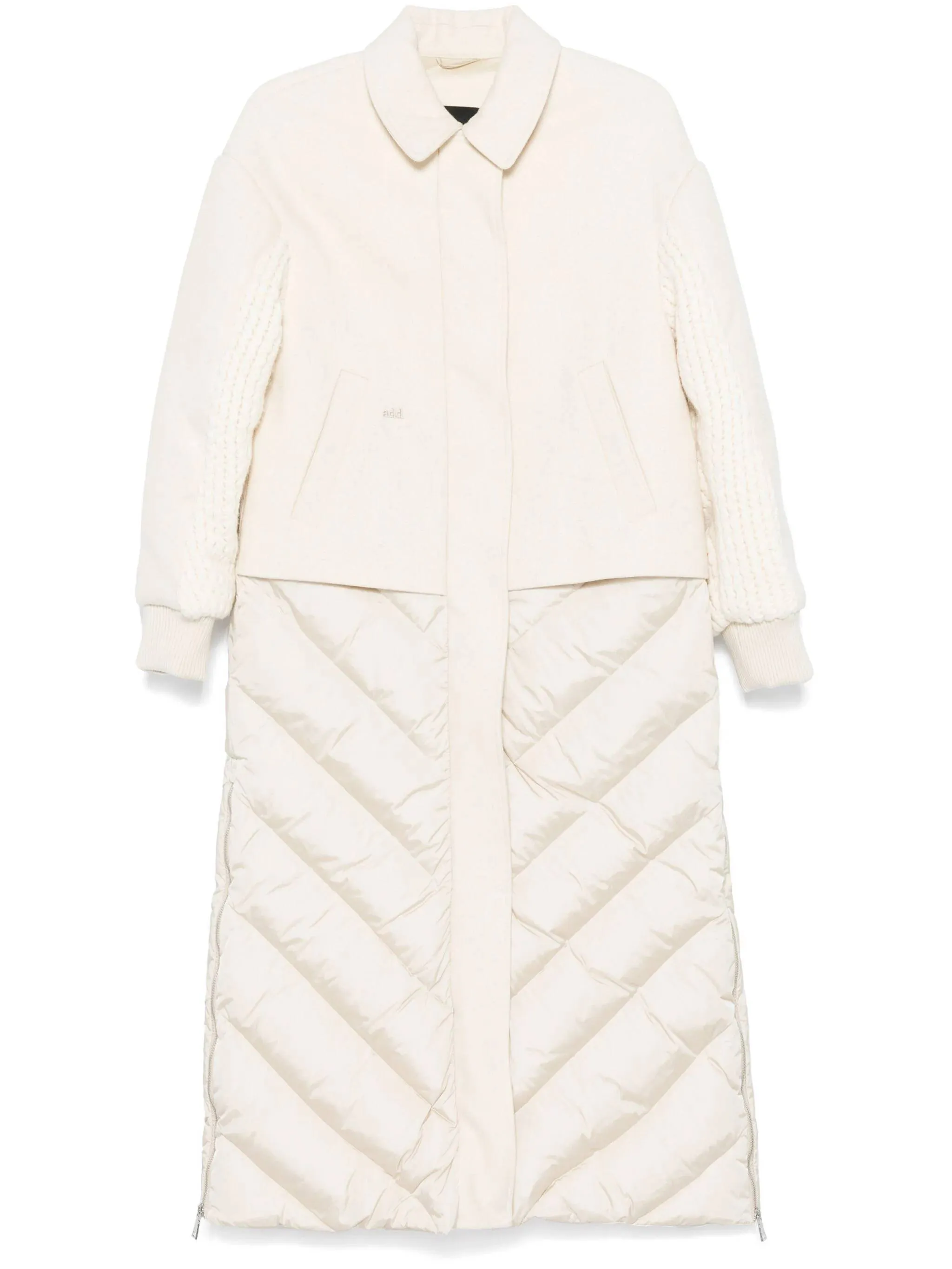 Cream White Padded Wool Blend Coat