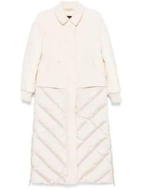 Cream White Padded Wool Blend Coat