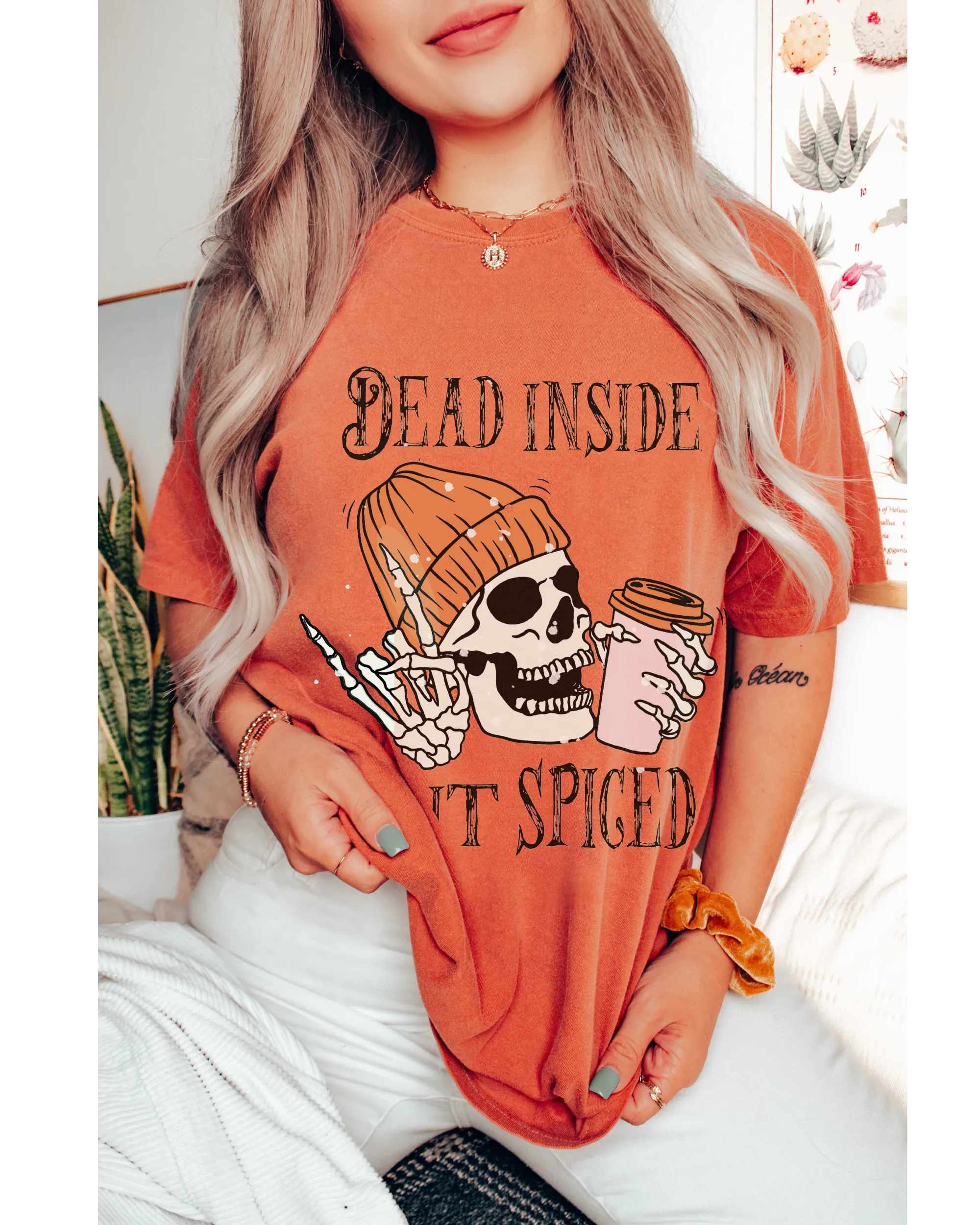 Dead Inside But Spiced Halloween Comfort Colors® T-Shirt, Funny Pumpkin Spice Design T-Shirt