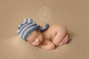 Denim Blue and Cream Newborn Mohair Pixie Baby Hat