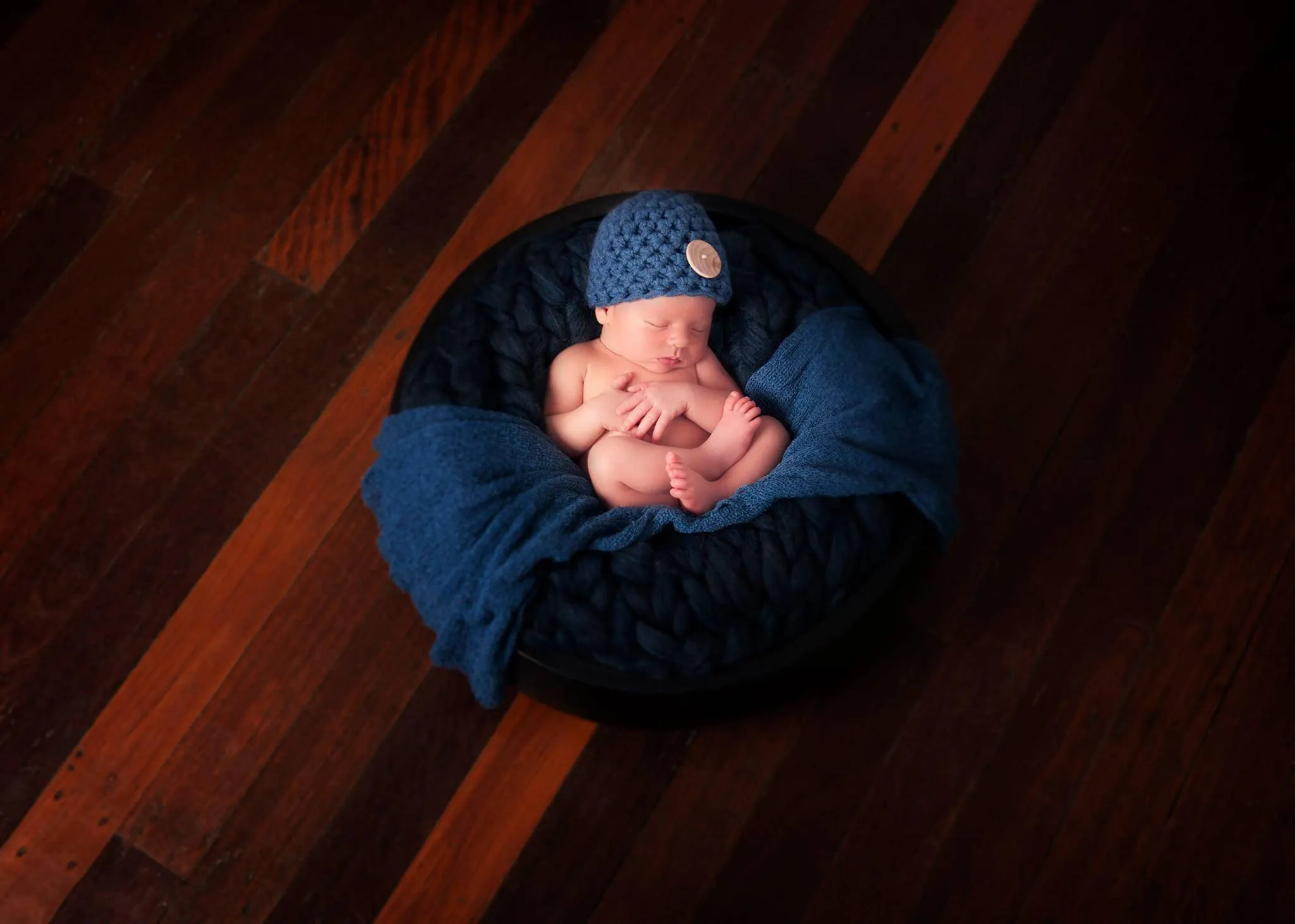 Denim Blue Newborn Button Hat