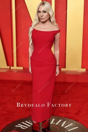 Donatella Versace Red Off Shoulder 2024 Oscars After Party Dress