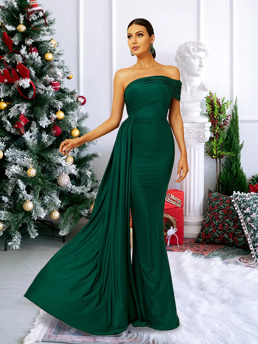 Draping Emerald Green Dress XH2158