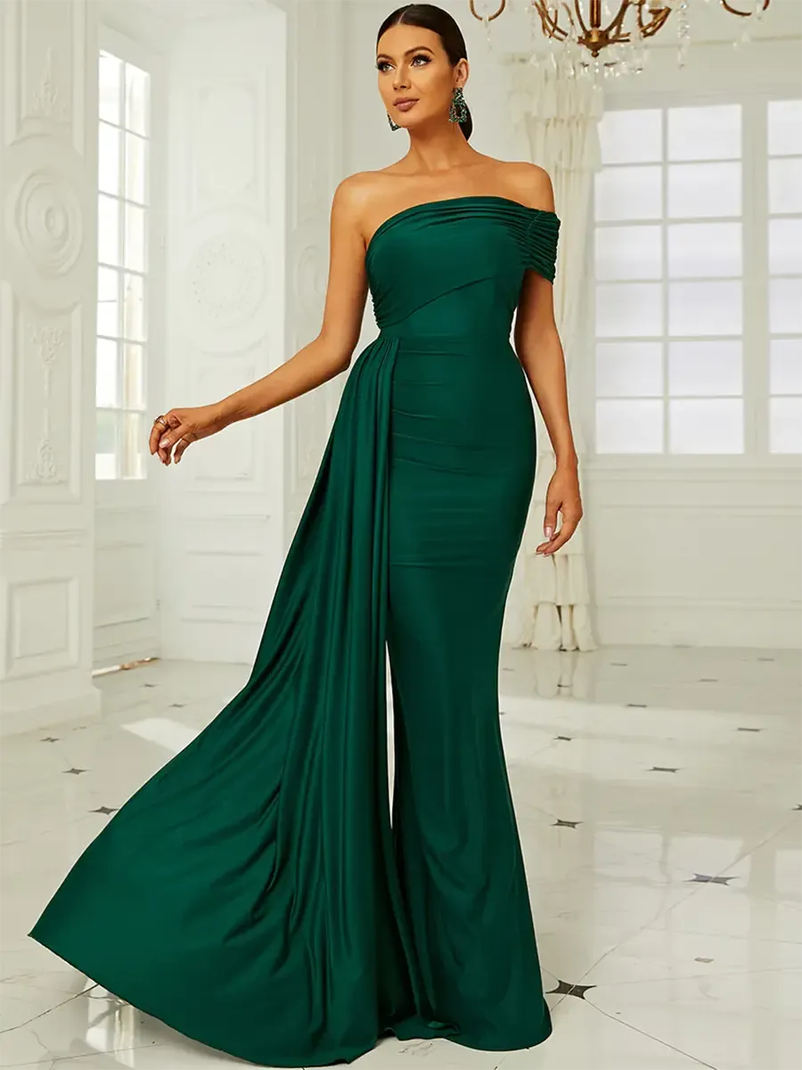 Draping Emerald Green Dress XH2158