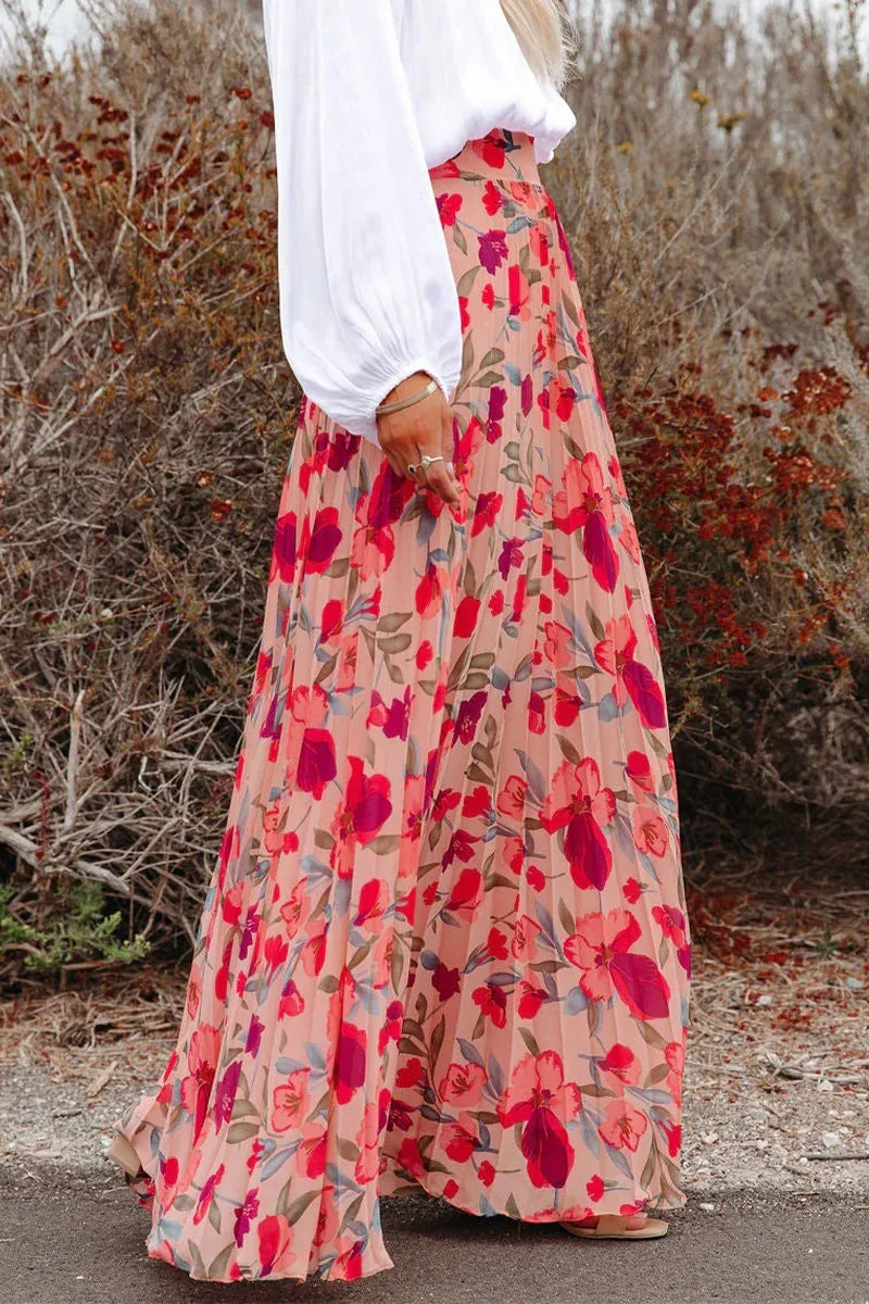 Elegant Floral Pleated High Waist Type A Full Print Bottoms