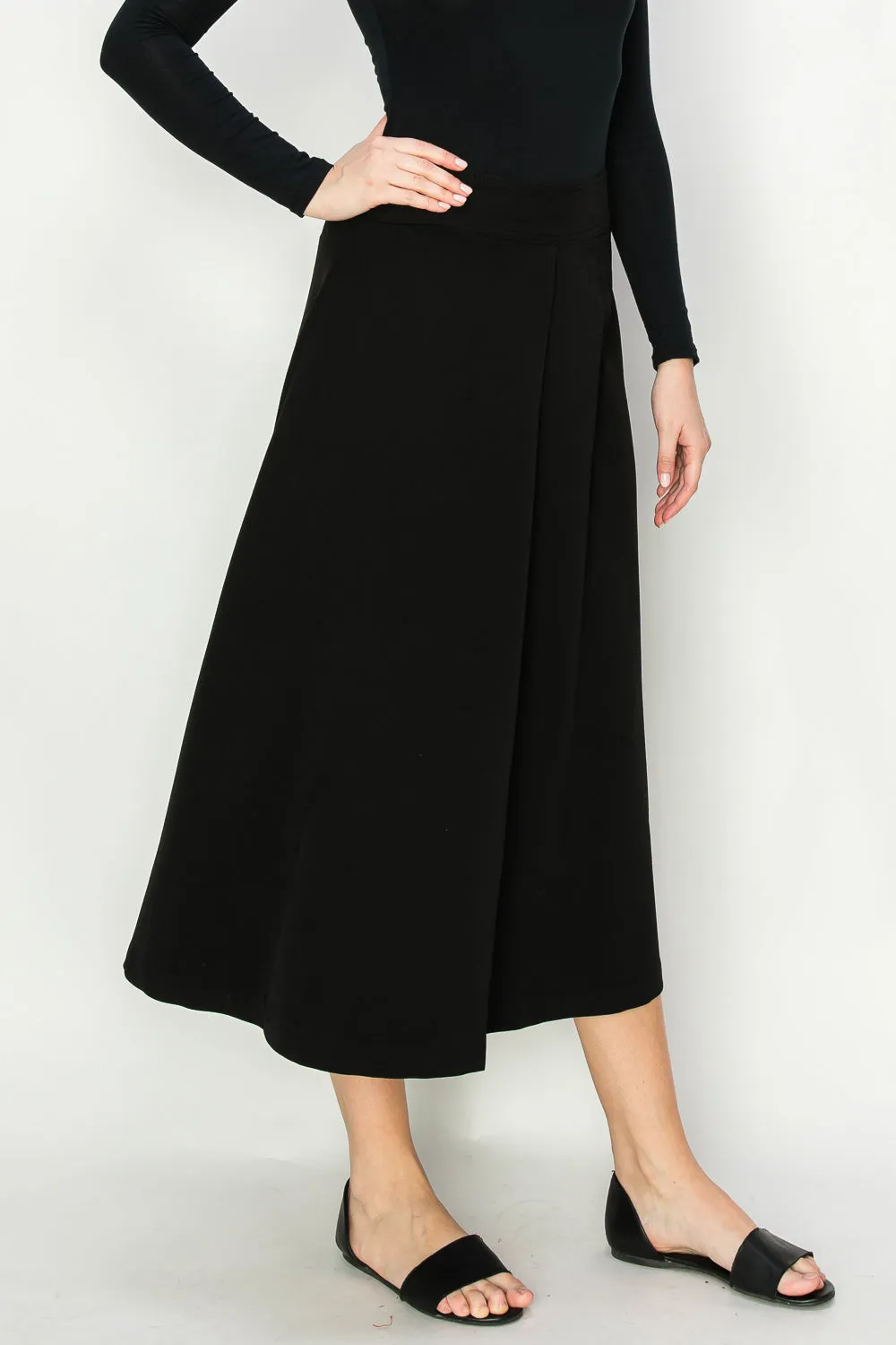 Emma Single Center Pleat Flowing A-line Midi Skirt