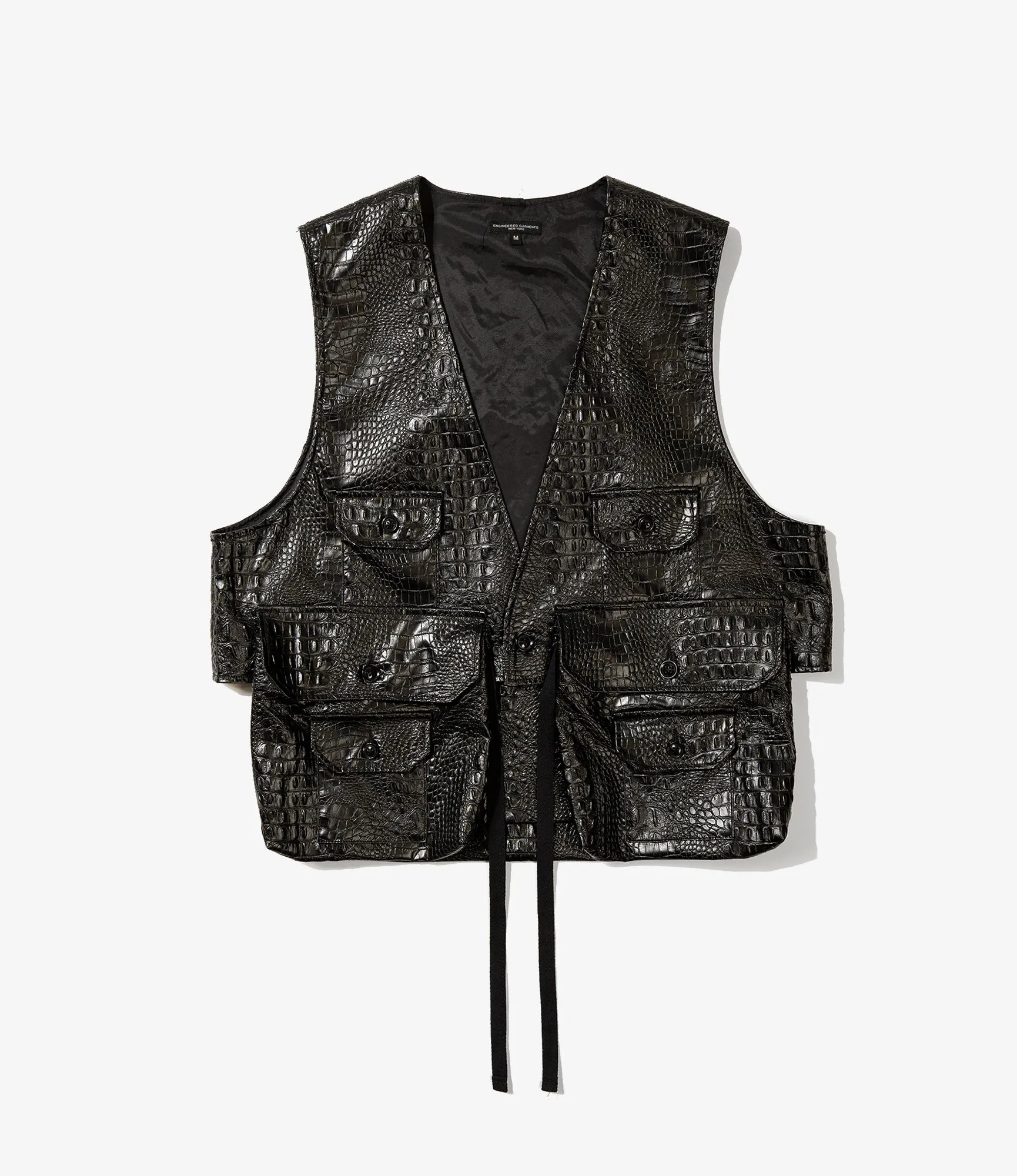 Engineered Garments Fowl Vest - Black Alligator Embossed Fake Leather