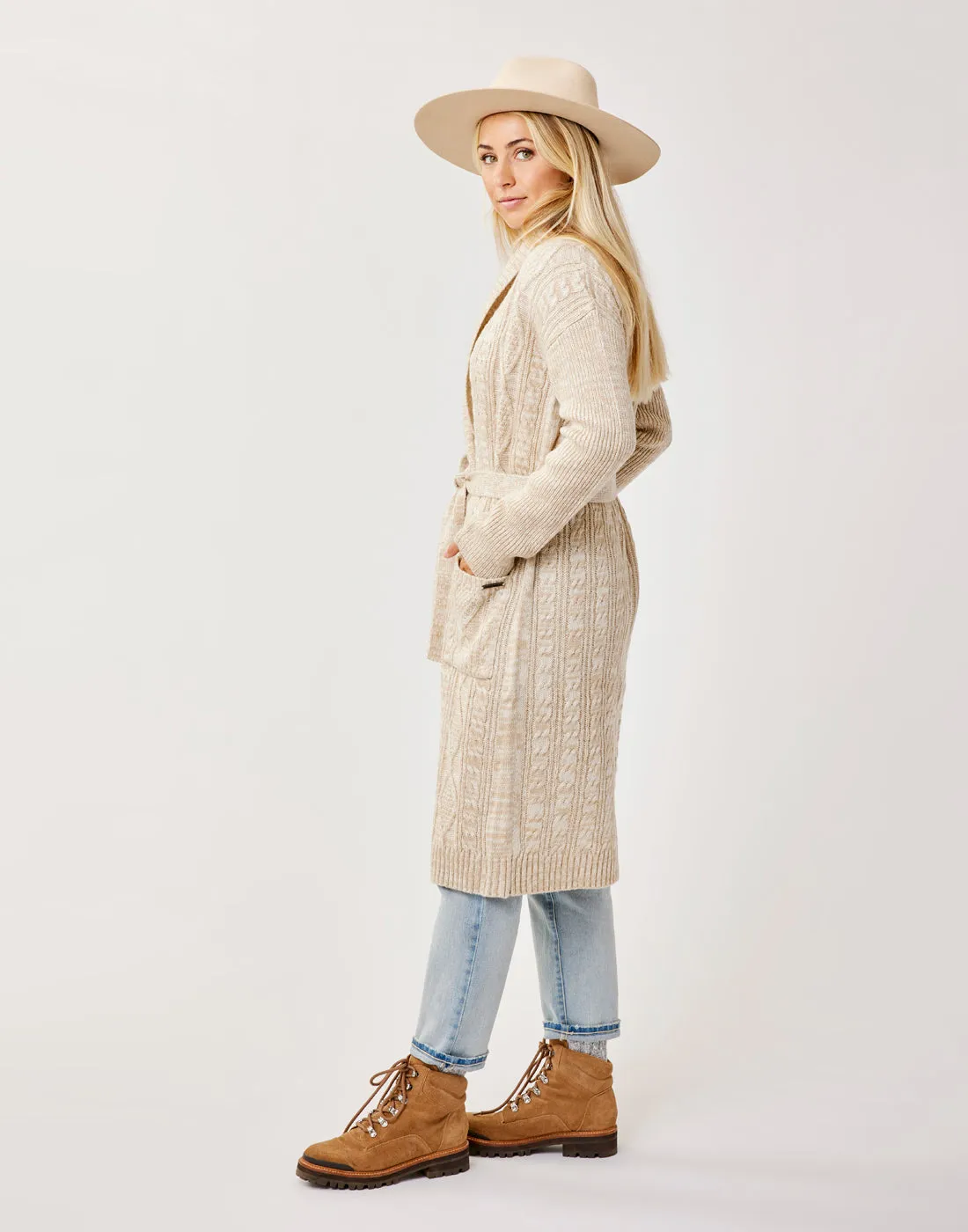 Etta Shawl Cardigan: Lt. Khaki Marl