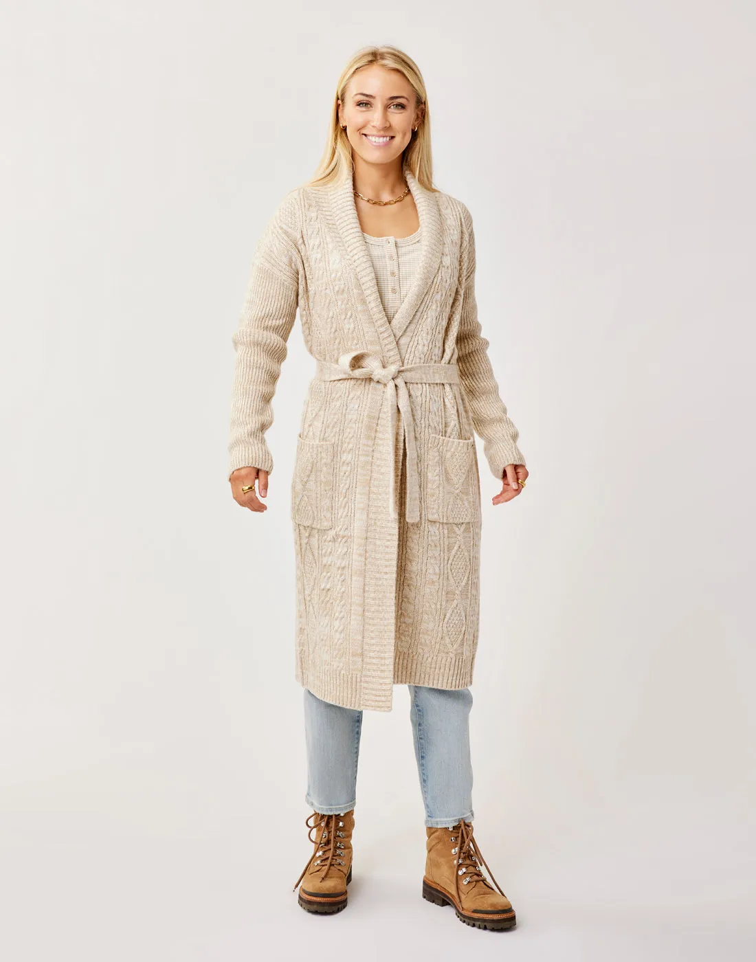 Etta Shawl Cardigan: Lt. Khaki Marl