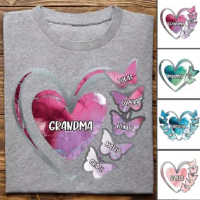 Family - Grandma, Mom Heart Butterfly Kids V2 - Personalized Unisex T-Shirt