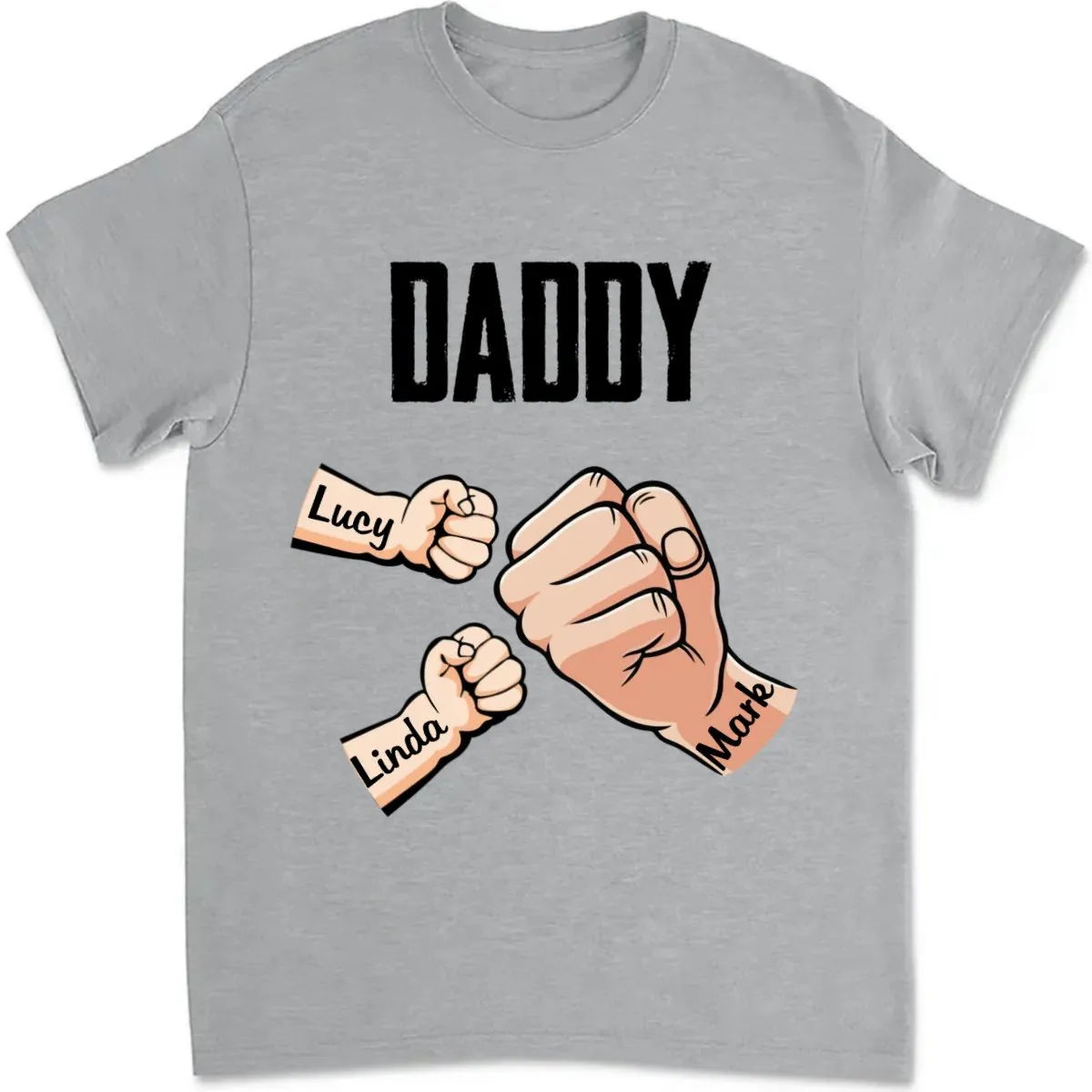 Father's Day - Dad With Kids Hand To Hand - Personalized Unisex T-shirt