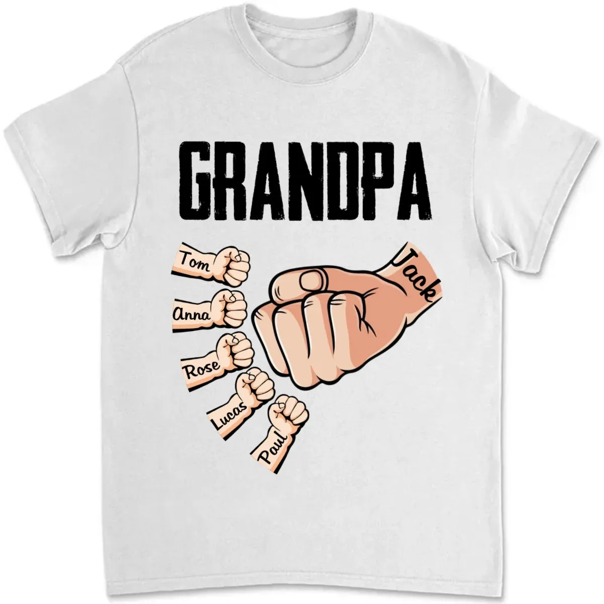 Father's Day - Dad With Kids Hand To Hand - Personalized Unisex T-shirt