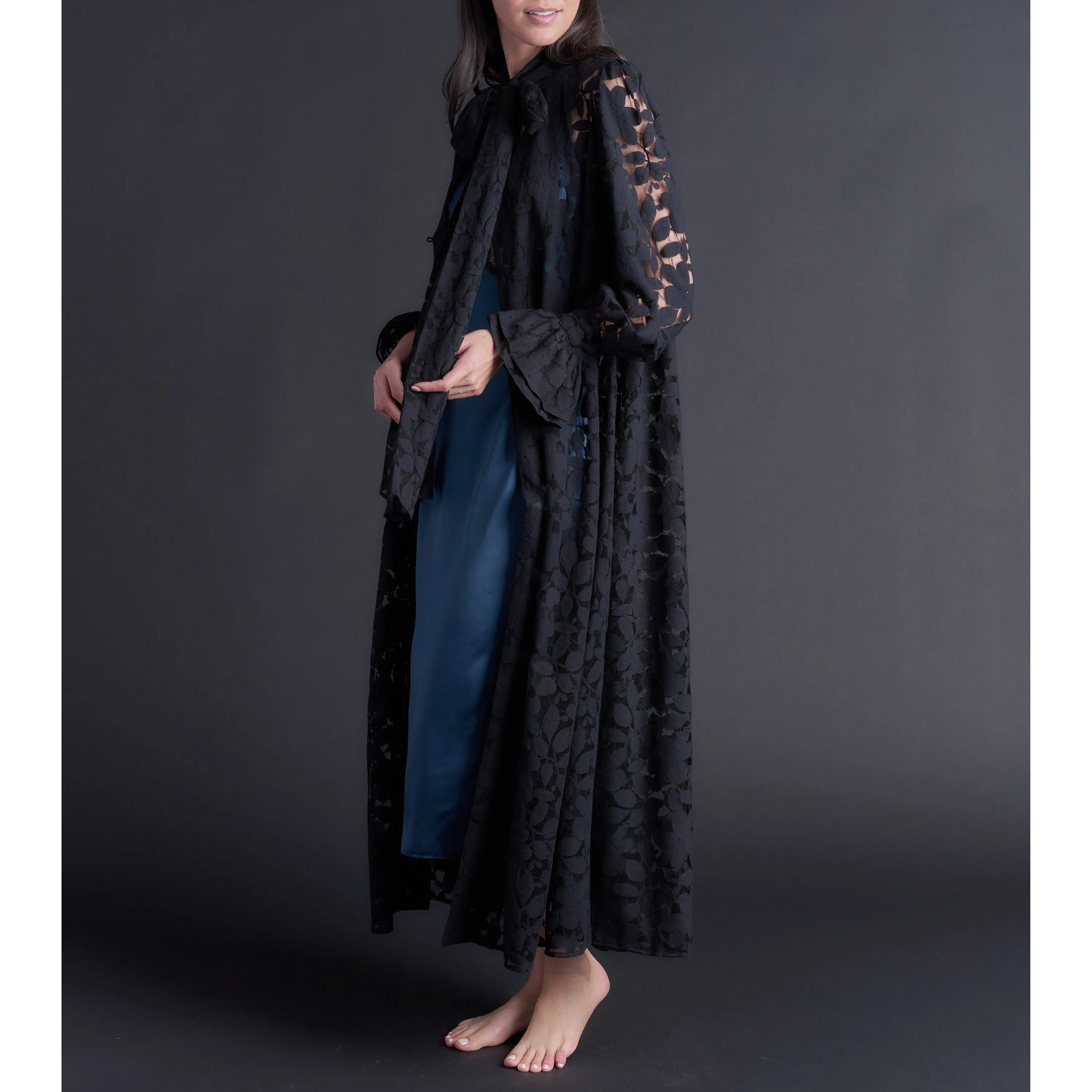 Faye Duster Dress in Black Cotton Lace