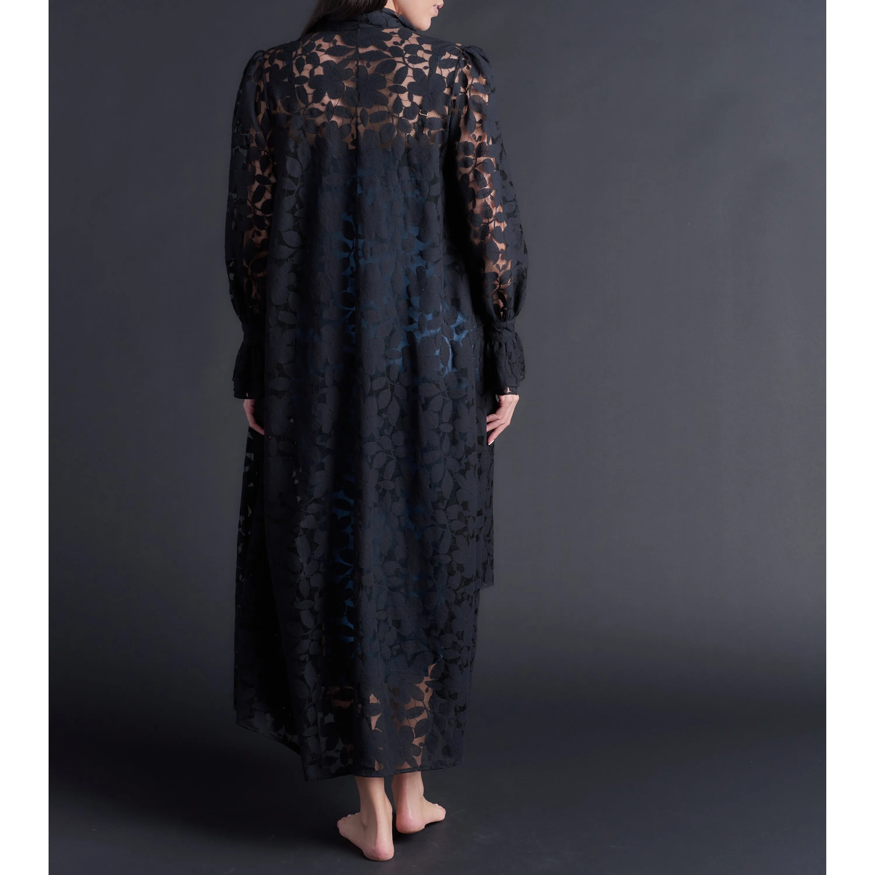 Faye Duster Dress in Black Cotton Lace