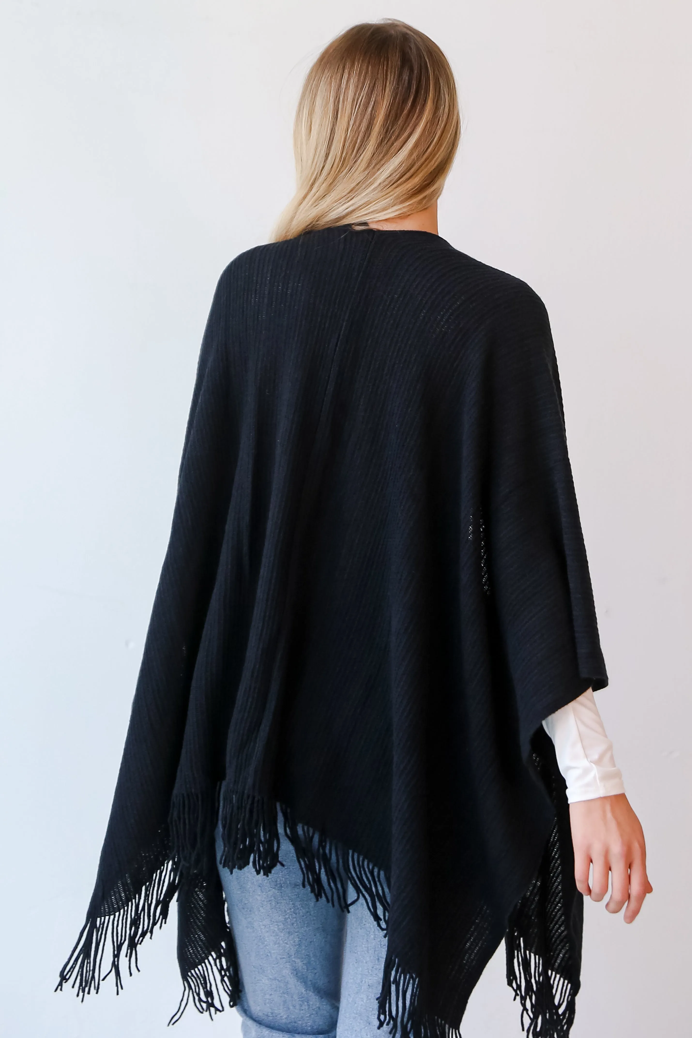 FINAL SALE - Warmer Love Black Fringe Shawl - DOORBUSTER