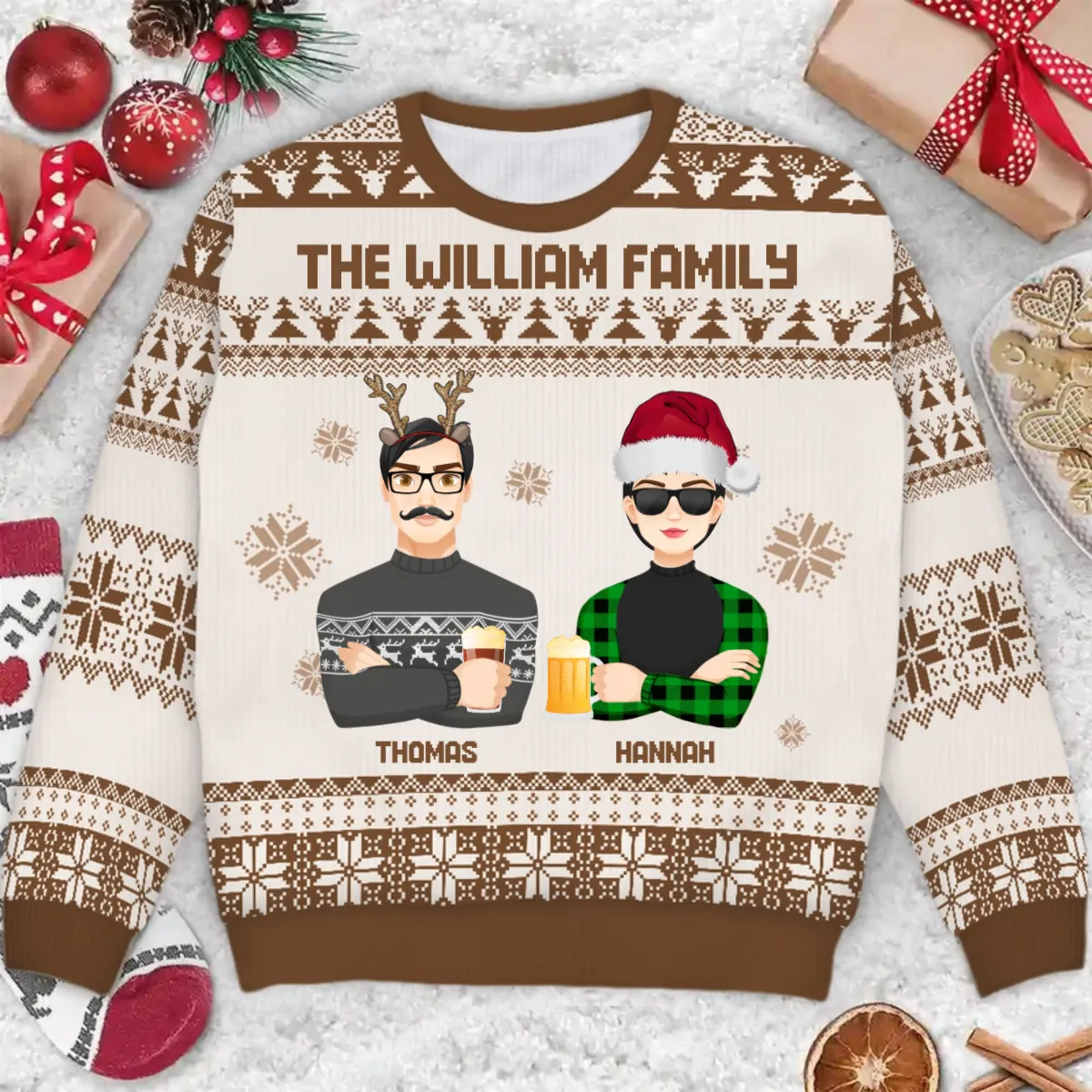 Flat Art - Christmas Gift For Bestie, Friend, Sibling, Family - Personalized Unisex Ugly Sweater