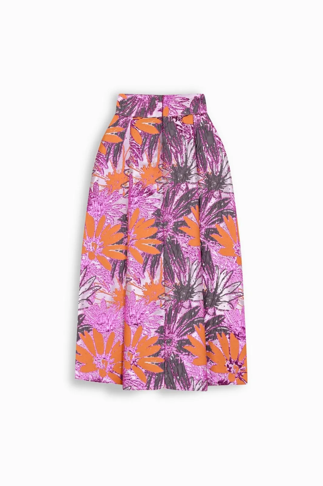 Floral Brocade Pleated Midi Skirt