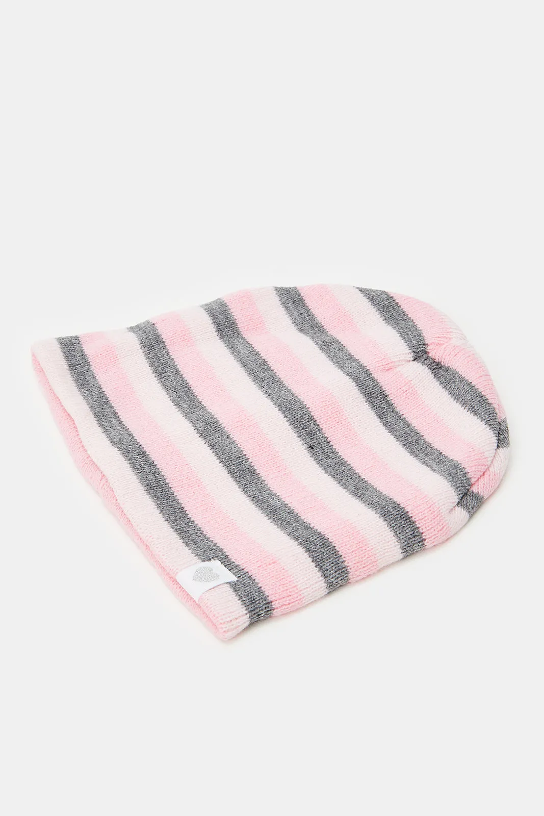 Girls Assorted Striped Knitted Caps (Pack of 3)