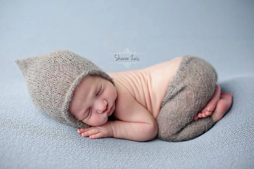 Gray Mohair Newborn Pants and Hat Set