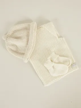 Hand Knitted Beanie, Vest & Socks Set | Cream 3-6 Months