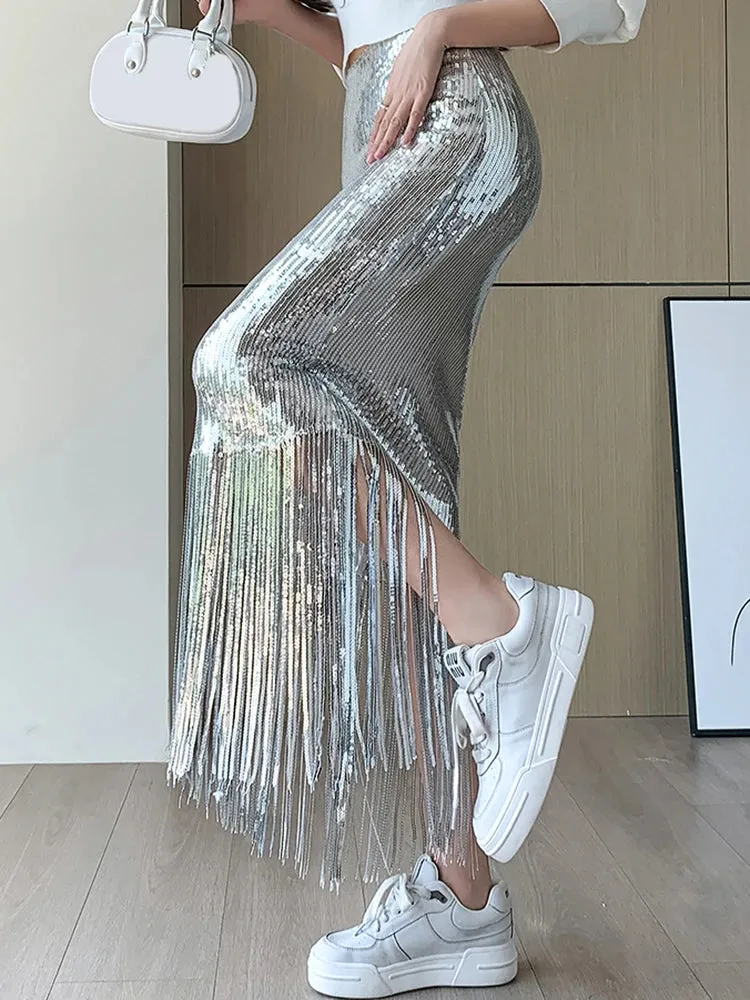 HEYFANCYSTYLE Tokyo Sequins Tassels Skirt