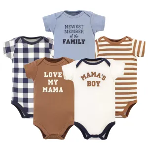 Hudson Baby Cotton Bodysuits, Brown Navy Mamas Boy 5-Pack