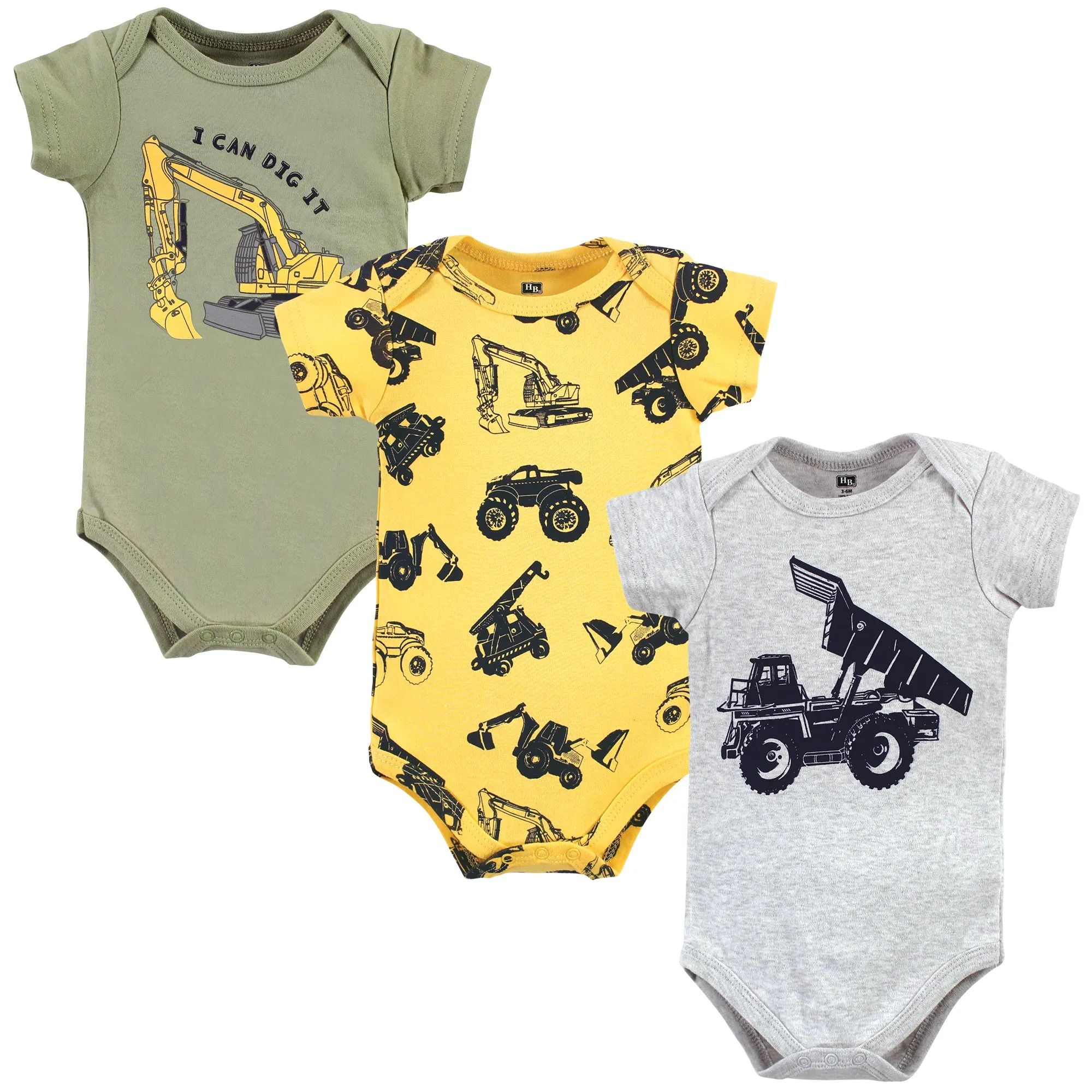 Hudson Baby Cotton Bodysuits, Construction Trucks