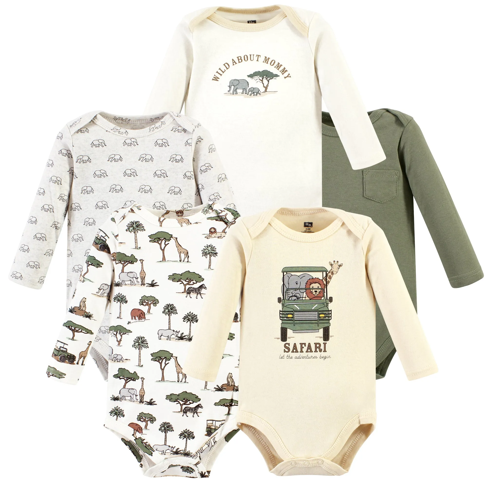 Hudson Baby Cotton Long-Sleeve Bodysuits, Going On Safari 5-Pack