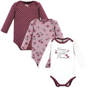 Hudson Baby Cotton Long-Sleeve Bodysuits, Plum Wildflower 3 Pack