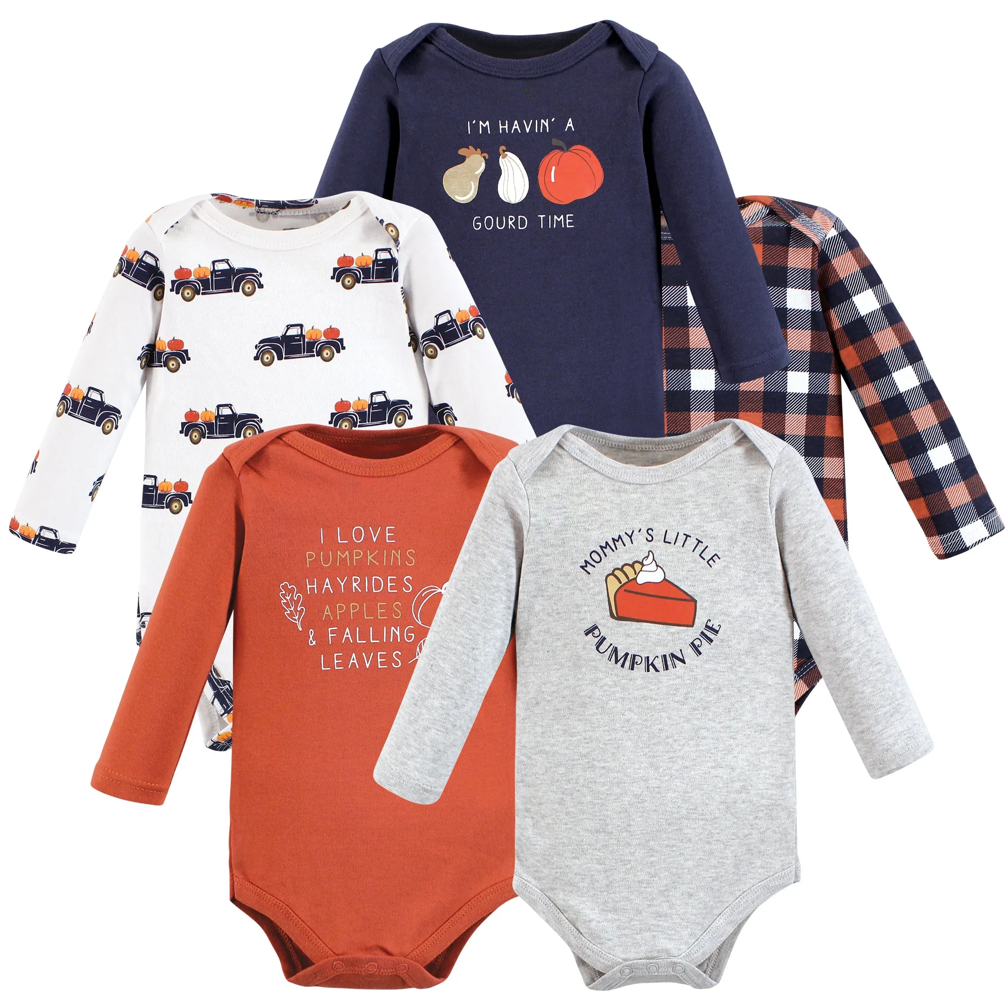 Hudson Baby Cotton Long-Sleeve Bodysuits, Pumpkin Pie