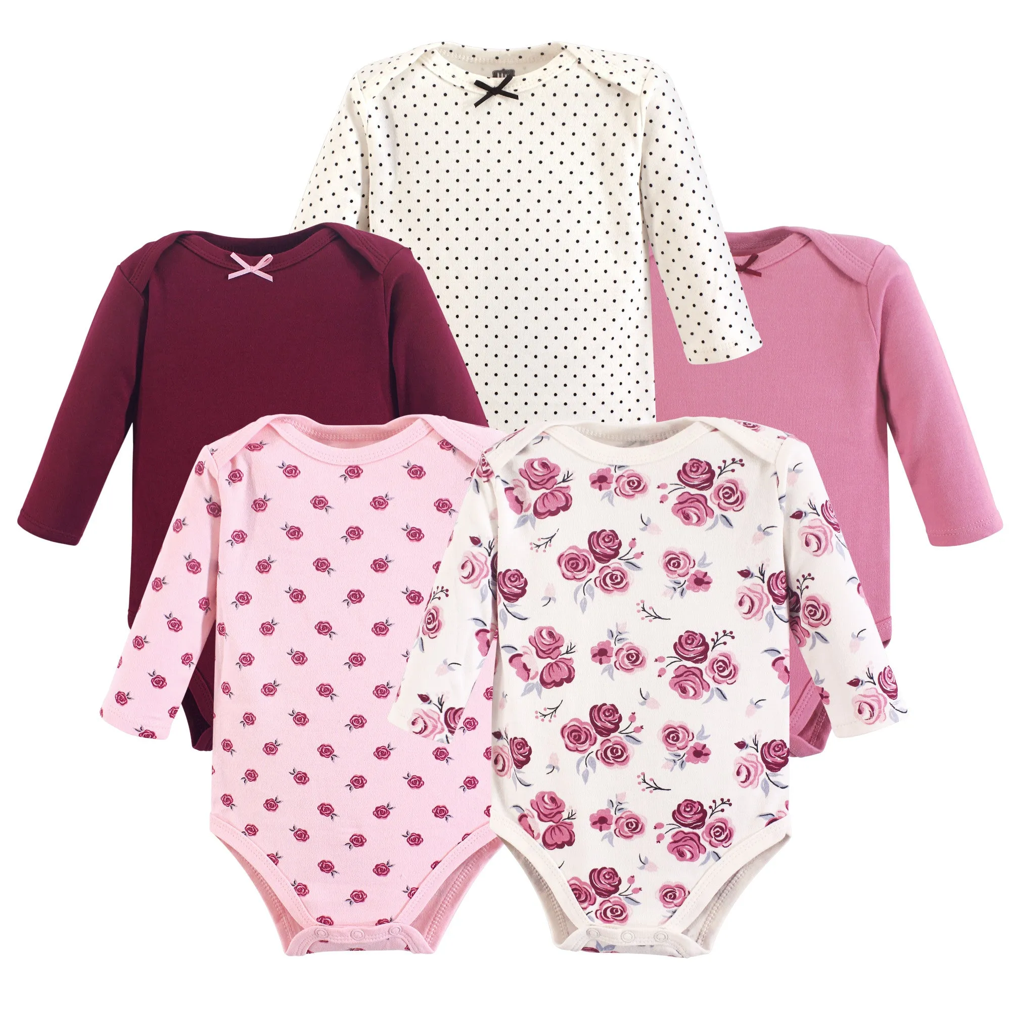 Hudson Baby Cotton Long-Sleeve Bodysuits, Rose 5-Pack