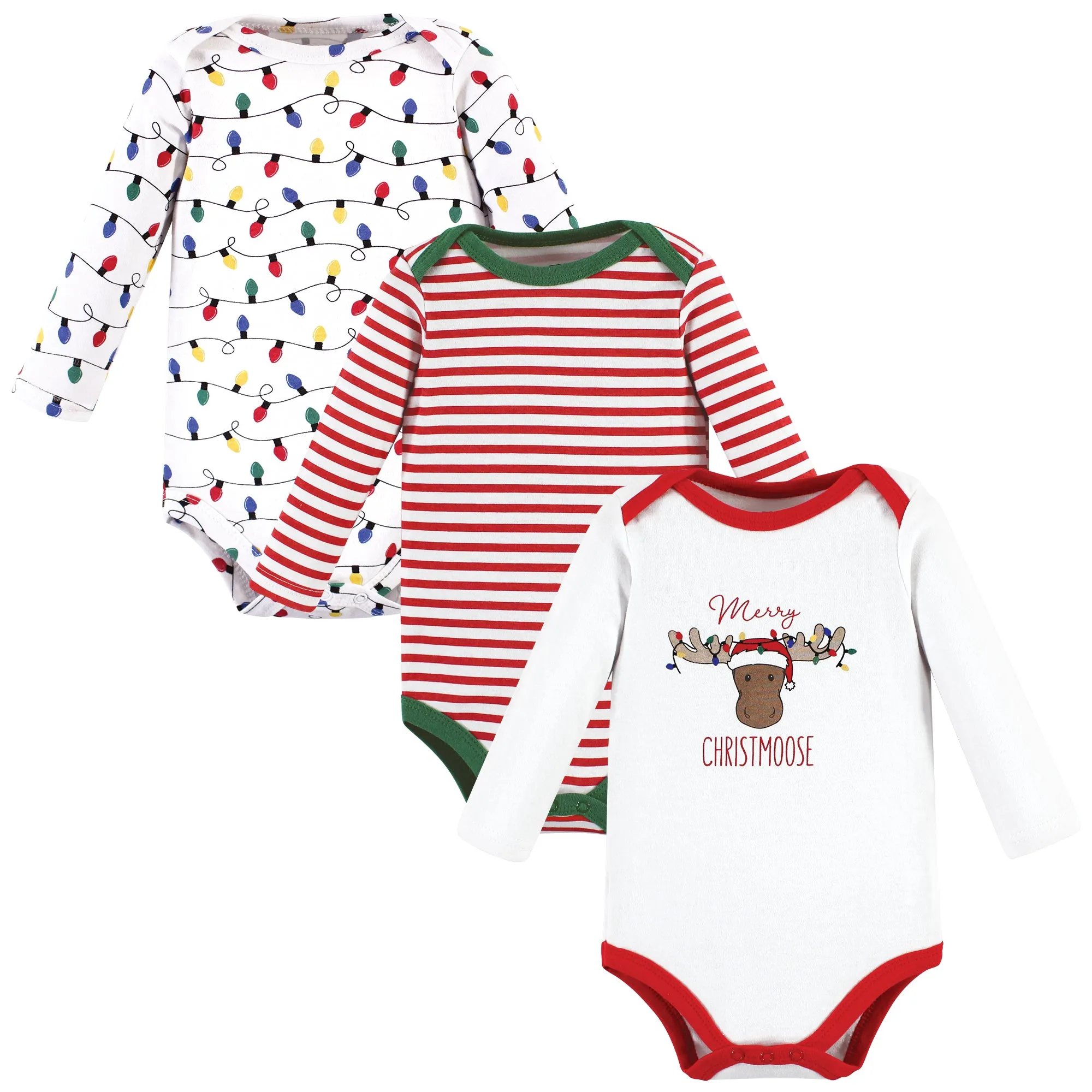 Hudson Baby Cotton Long-Sleeve Bodysuits, White Christmoose 3-Pack