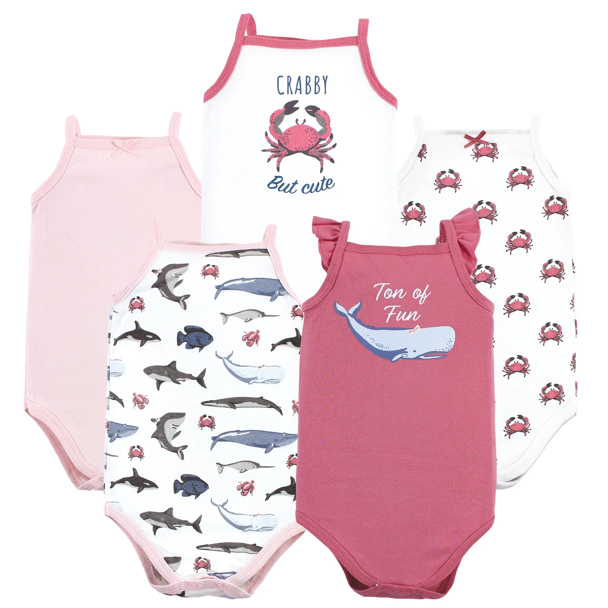 Hudson Baby Cotton Sleeveless Bodysuits, Girl Sea Creatures