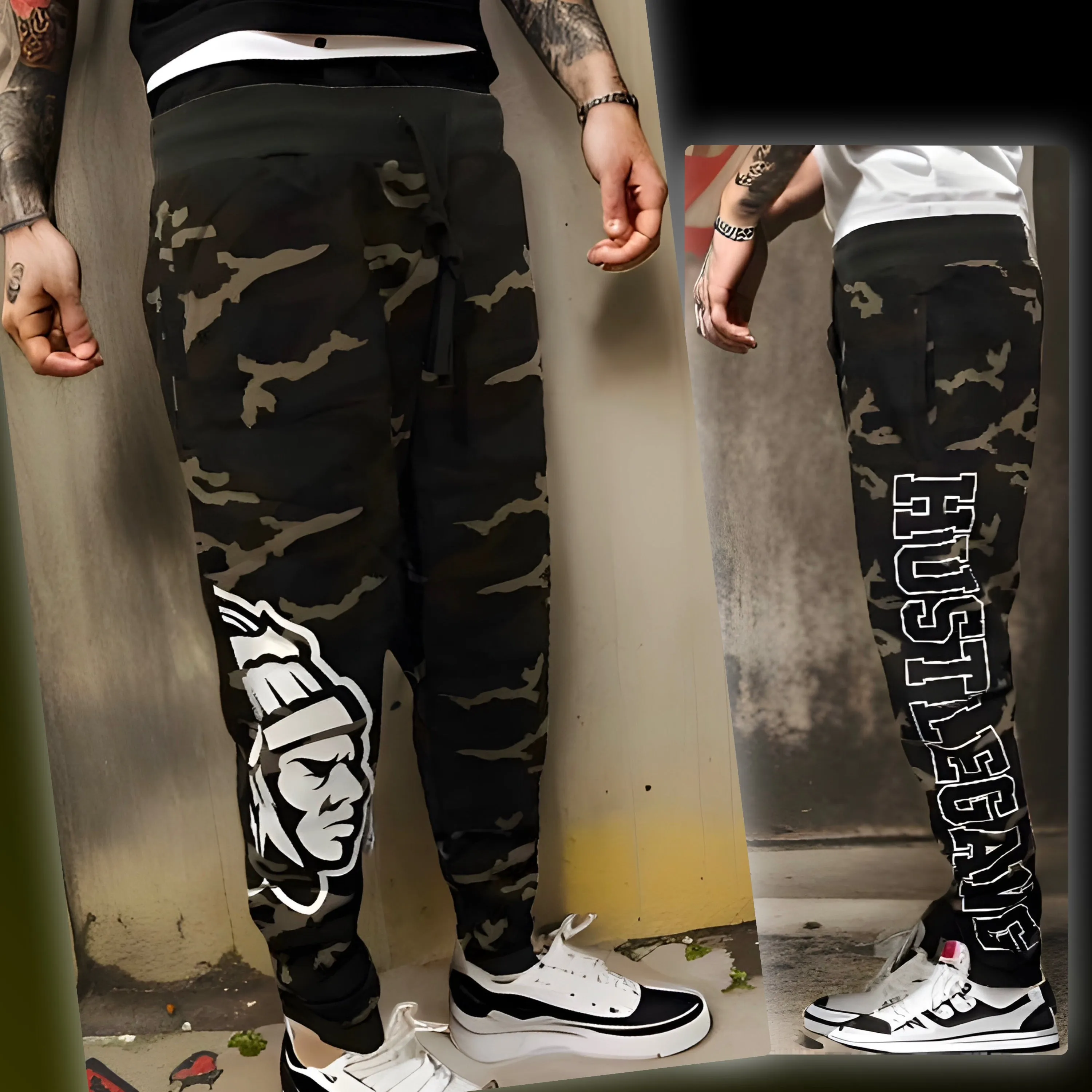 ^HUSTLE GANG^ (CAMOUFLAGE) ~COLLEGIATE~ KNIT JOGGERS SWEATPANTS