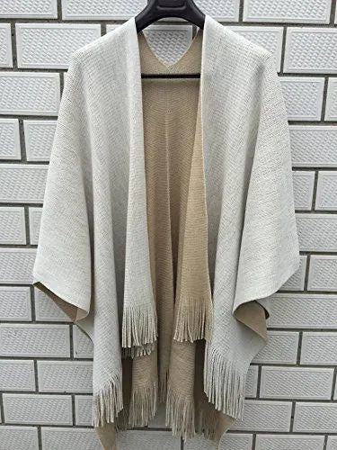 Ilishop Women's Winter Knitted Cashmere Poncho Capes Shawl Cardigans Sweater Coat Beige-khaki Free