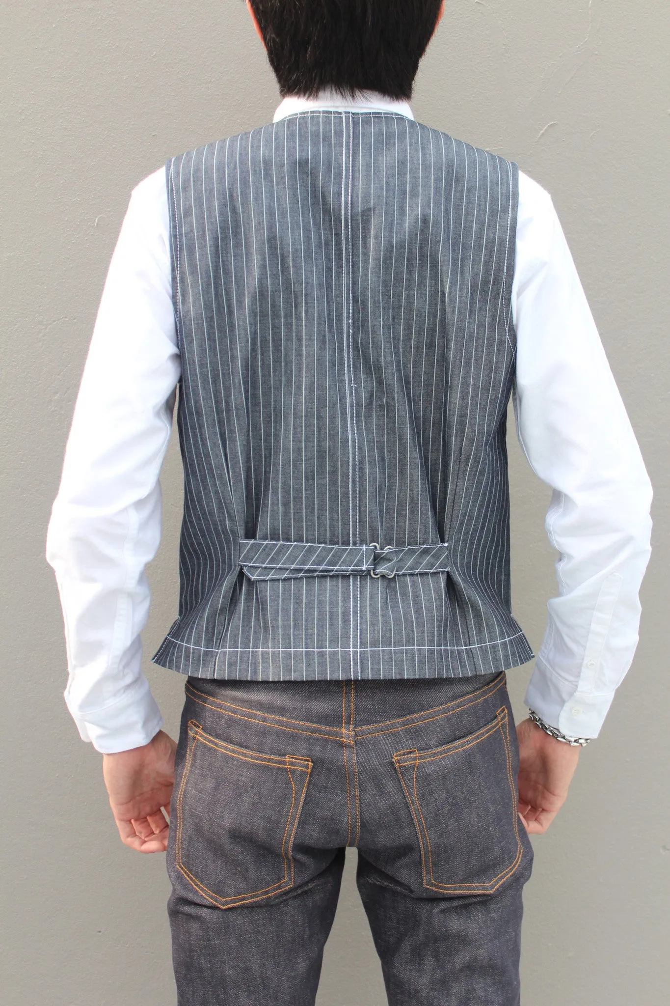 INDIGO VINTAGE STRIPE WORK VEST