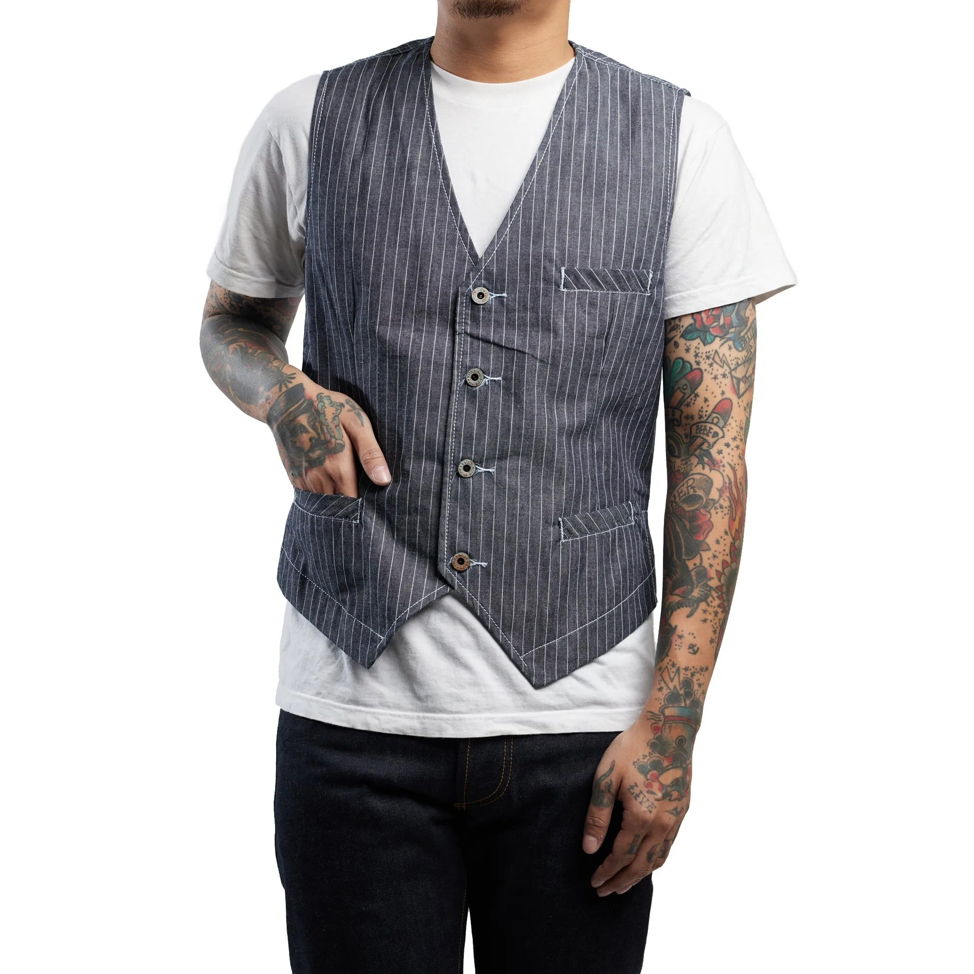 INDIGO VINTAGE STRIPE WORK VEST