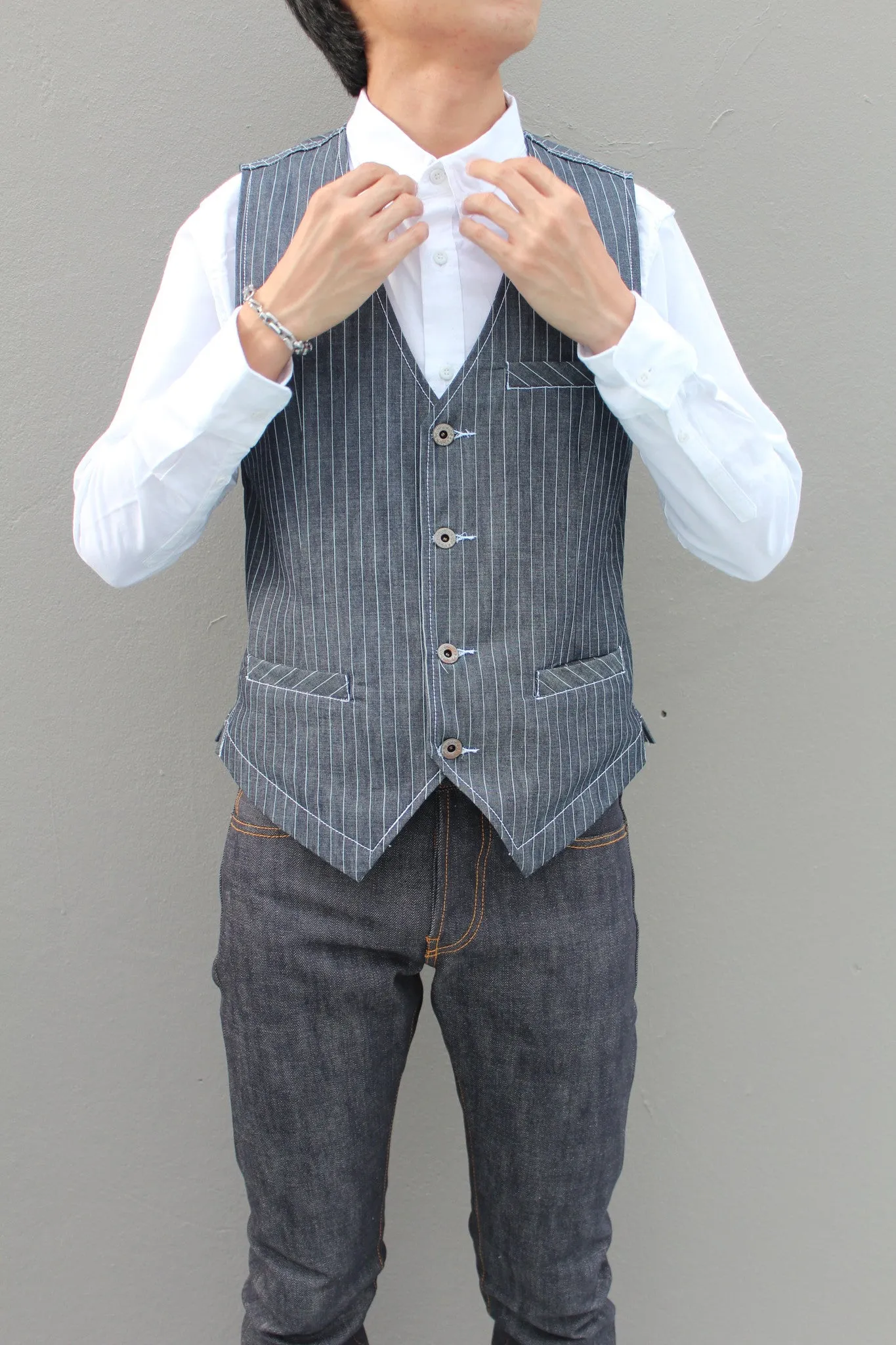 INDIGO VINTAGE STRIPE WORK VEST