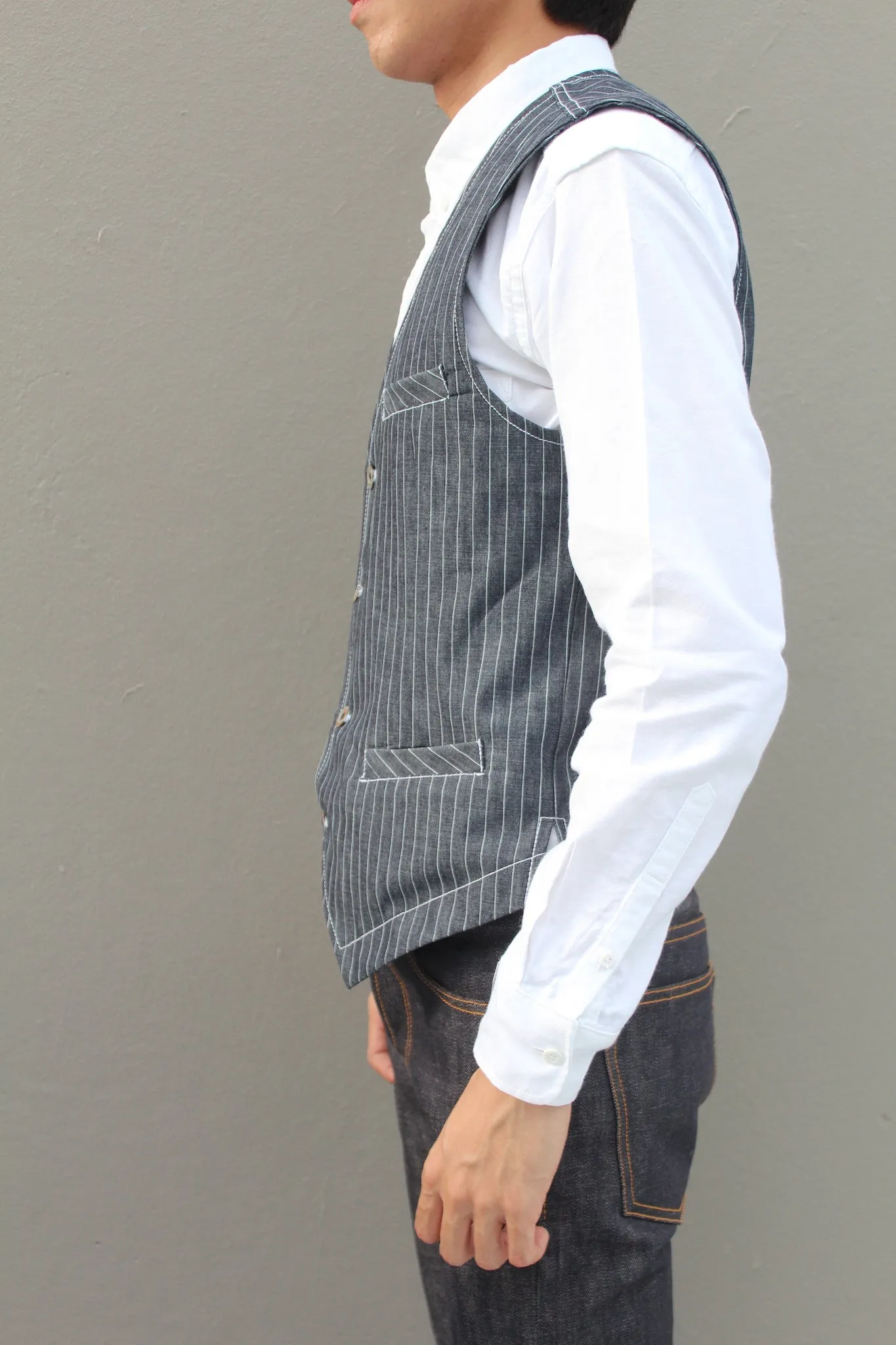 INDIGO VINTAGE STRIPE WORK VEST