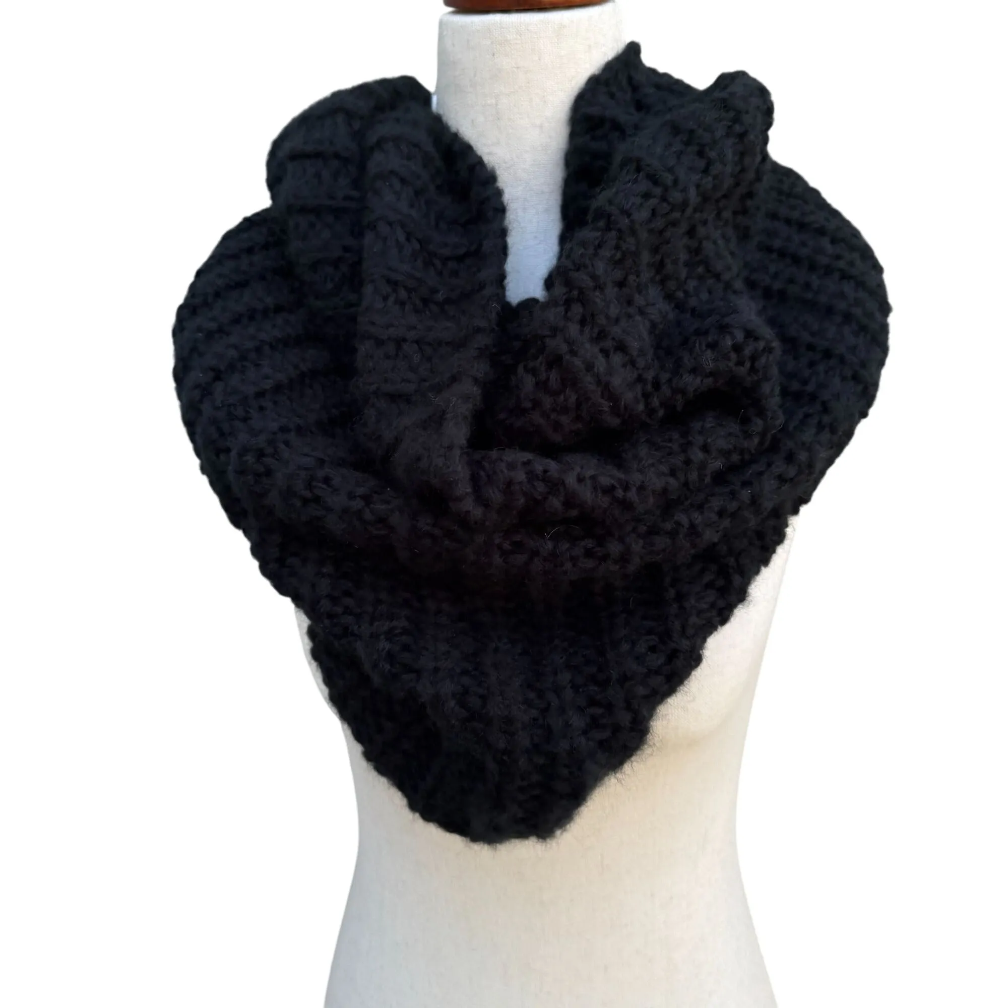 Infinity Loop Black Shoulder Wrap Single Double Infinity Chunky Knitted Scarf OS