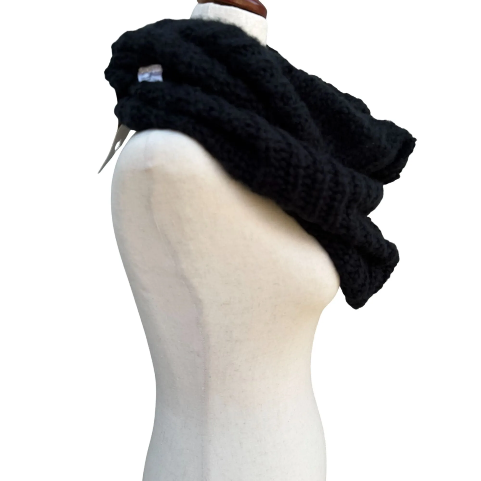 Infinity Loop Black Shoulder Wrap Single Double Infinity Chunky Knitted Scarf OS