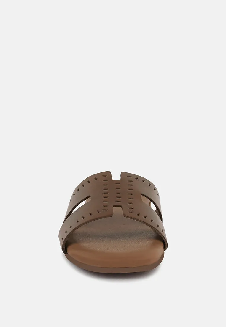 IVANKA Tan Cut Out Slip On Sandals